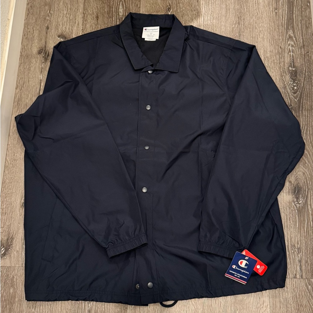 Champion Coaches Jacket Navy Snap Front Windbreaker 2XL NWT Authentic